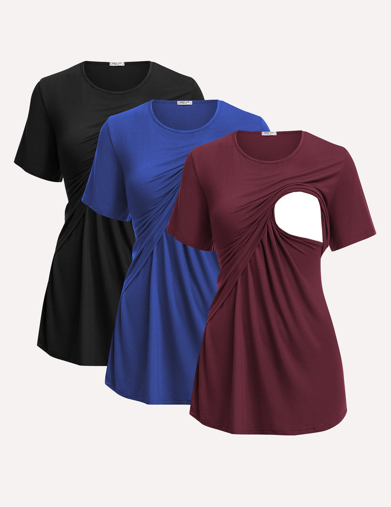 3 Pack Short Sleeve Nursing Shirts Soft Maternity Tops