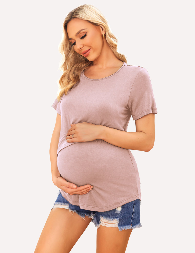 3 Pack Short Sleeve Nursing Shirts Soft Maternity Tops