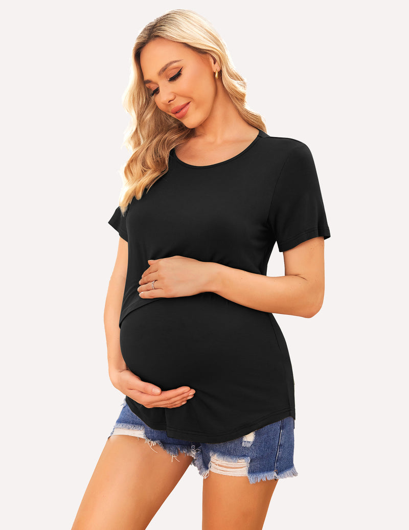 3 Pack Short Sleeve Nursing Shirts Soft Maternity Tops