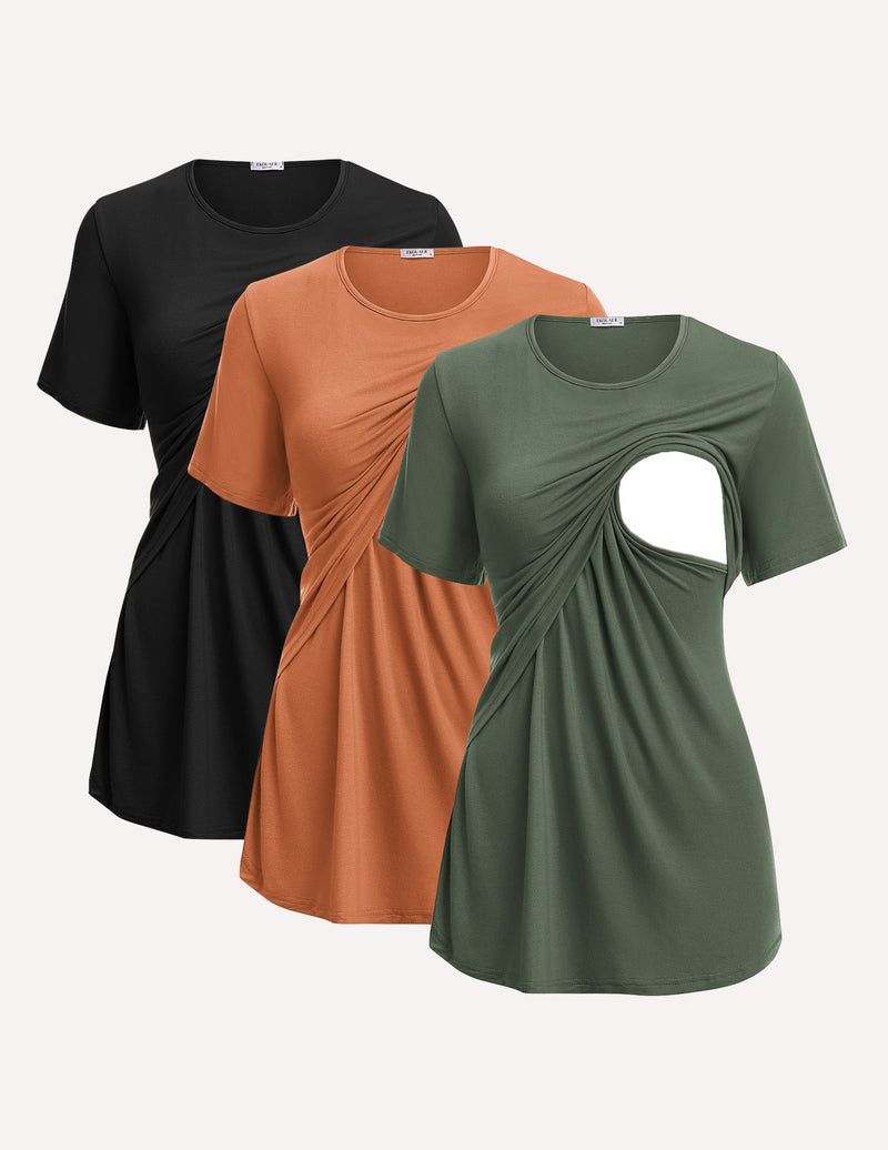 3 Pack Short Sleeve Nursing Shirts Soft Maternity Tops