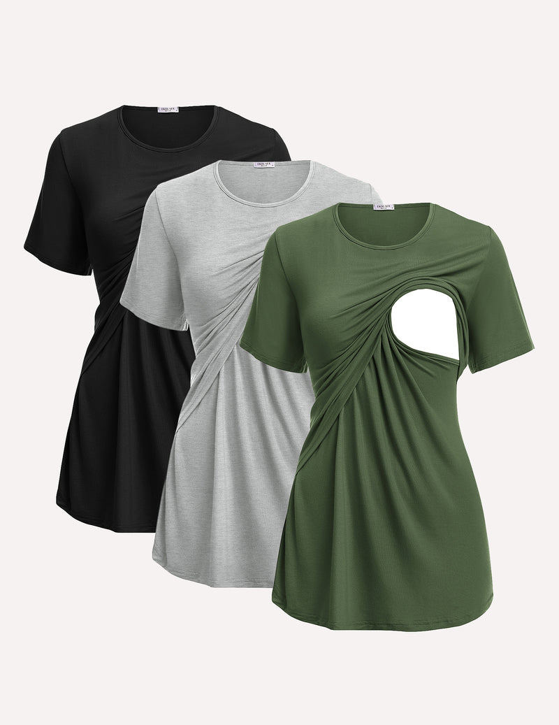 3 Pack Short Sleeve Nursing Shirts Soft Maternity Tops