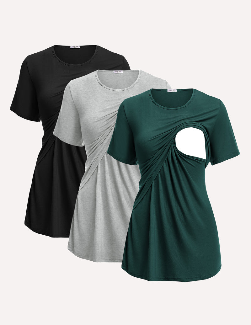 3 Pack Short Sleeve Nursing Shirts Soft Maternity Tops