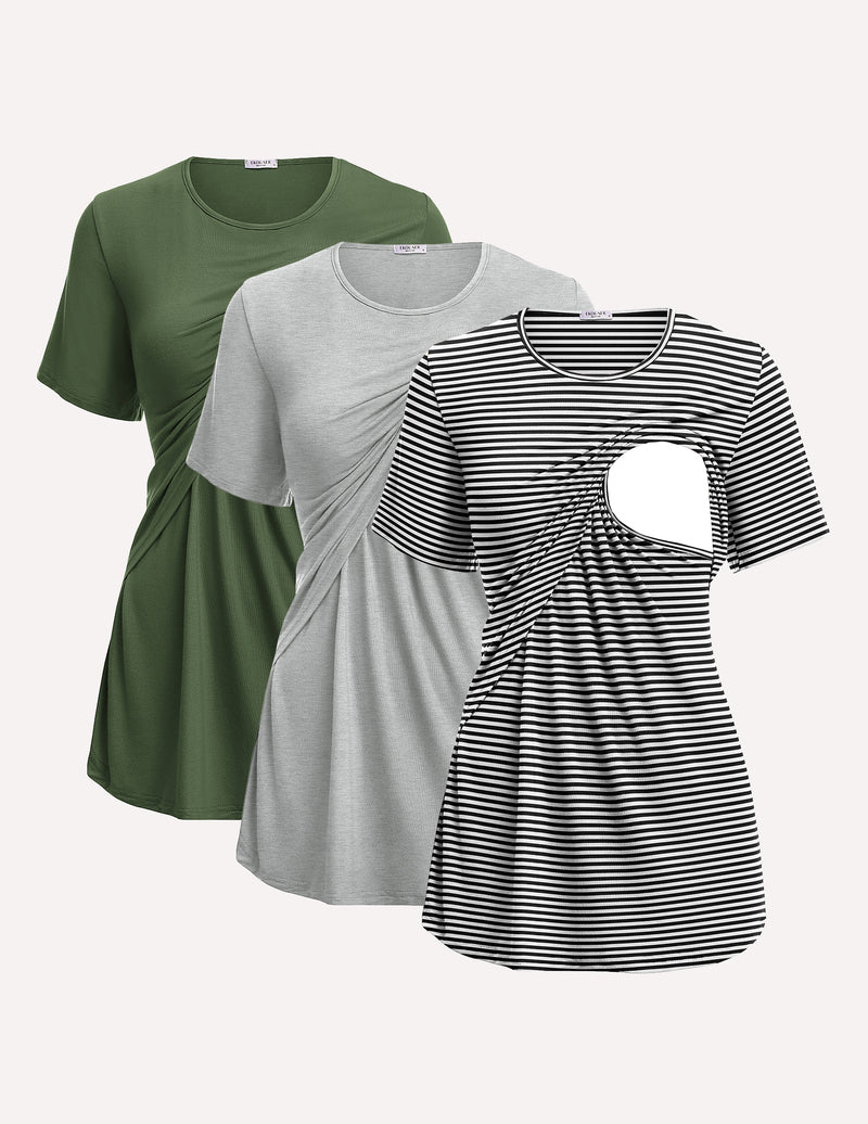 3 Pack Short Sleeve Nursing Shirts Soft Maternity Tops