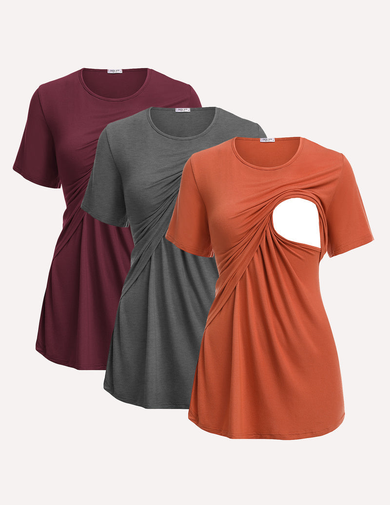3 Pack Short Sleeve Nursing Shirts Soft Maternity Tops