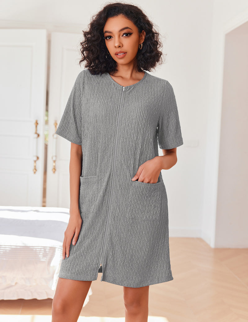 Zipper Robes Knit Short Bathrobe