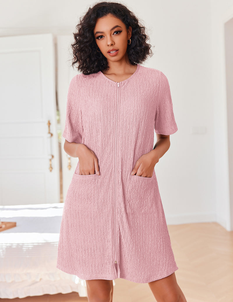 Zipper Robes Knit Short Bathrobe