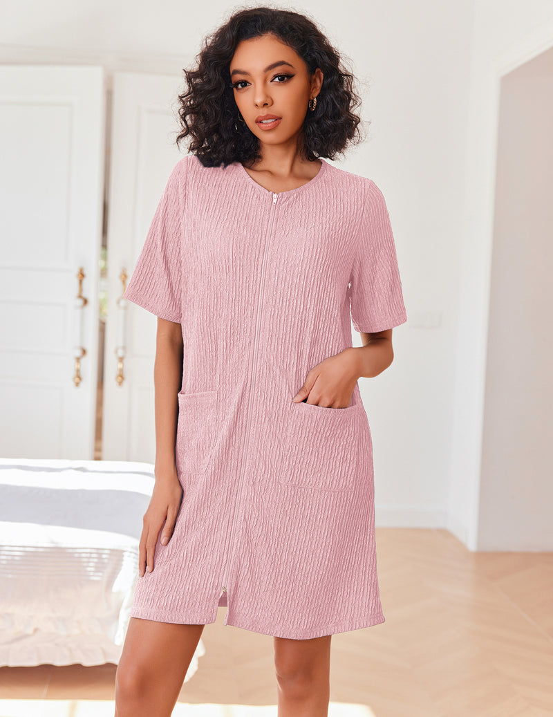 Zipper Robes Knit Short Bathrobe