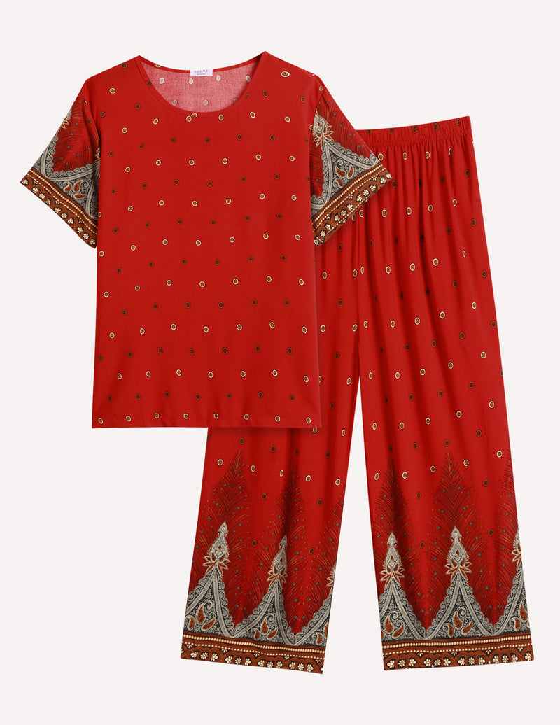 Short Sleeve Capri Pyjamas Set With Pockets