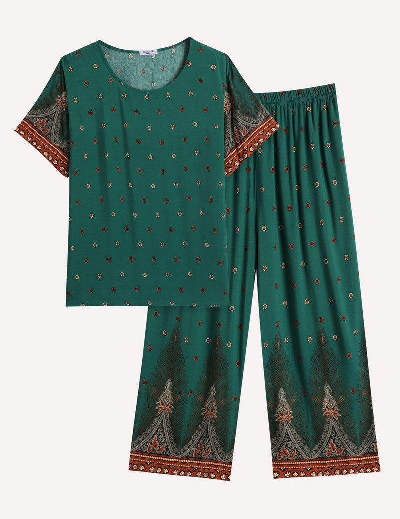 Short Sleeve Capri Pyjamas Set With Pockets