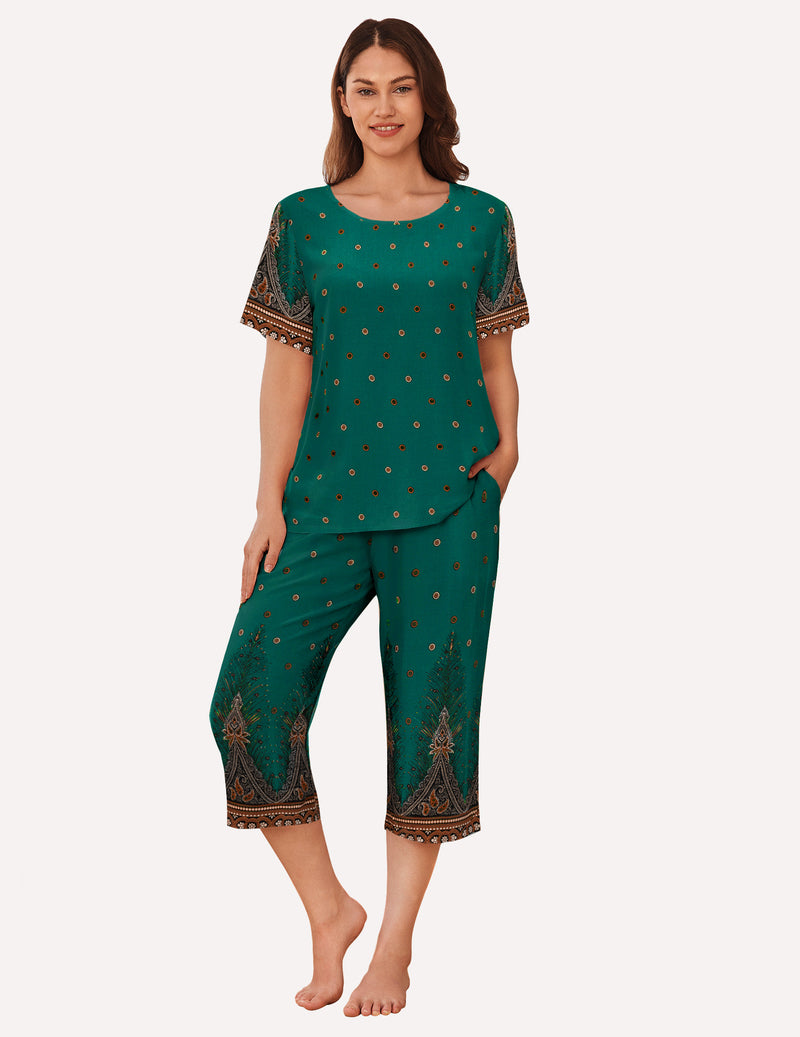 Short Sleeve Capri Pyjamas Set With Pockets