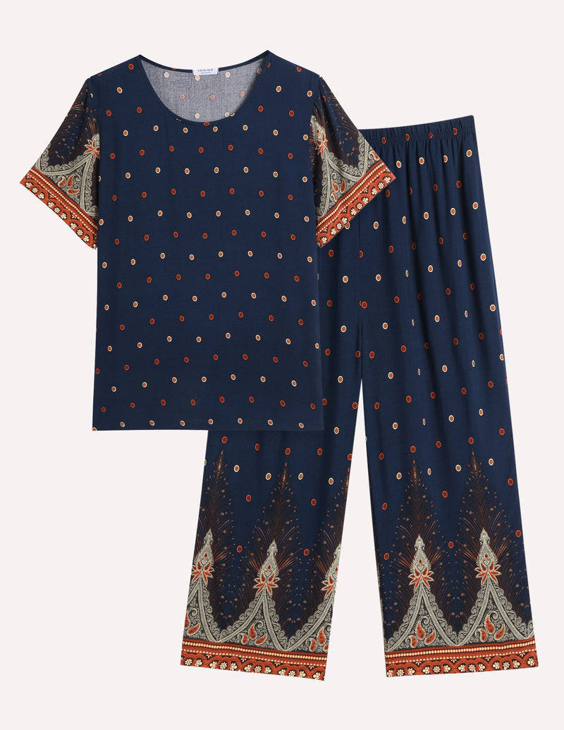 Short Sleeve Capri Pyjamas Set With Pockets