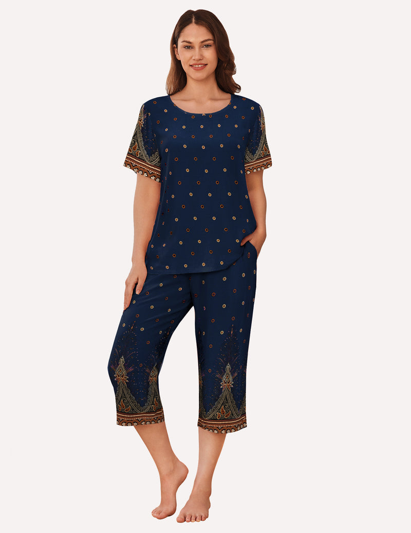 Short Sleeve Capri Pyjamas Set With Pockets