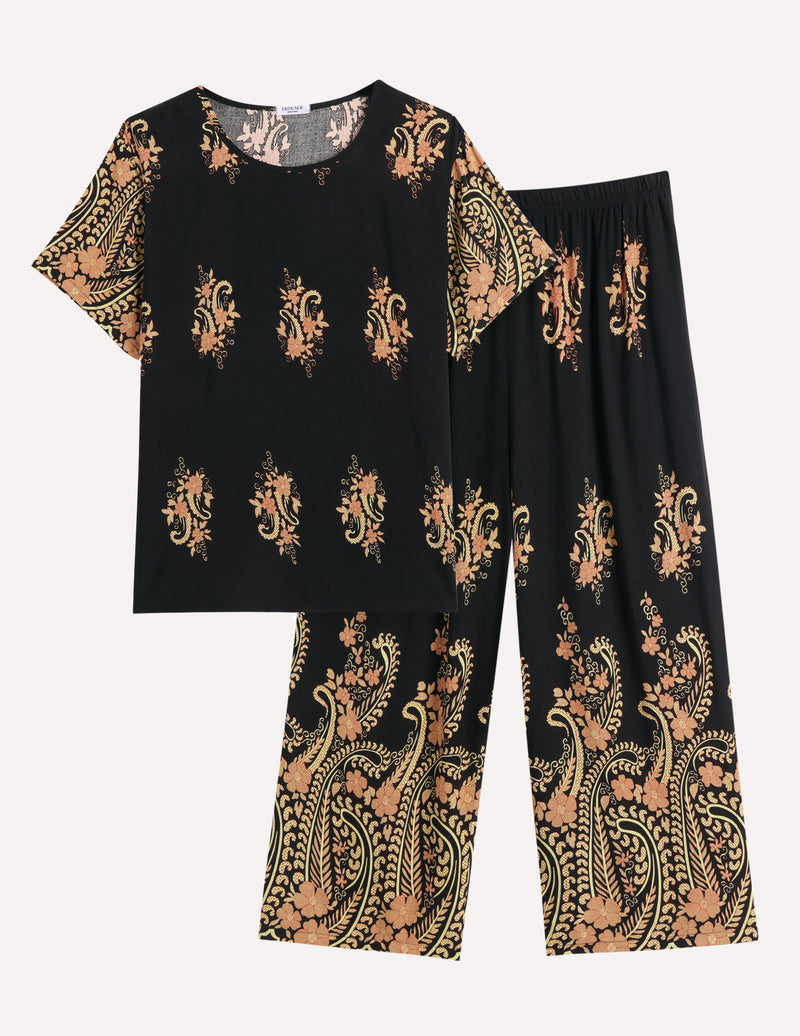Short Sleeve Capri Pyjamas Set With Pockets