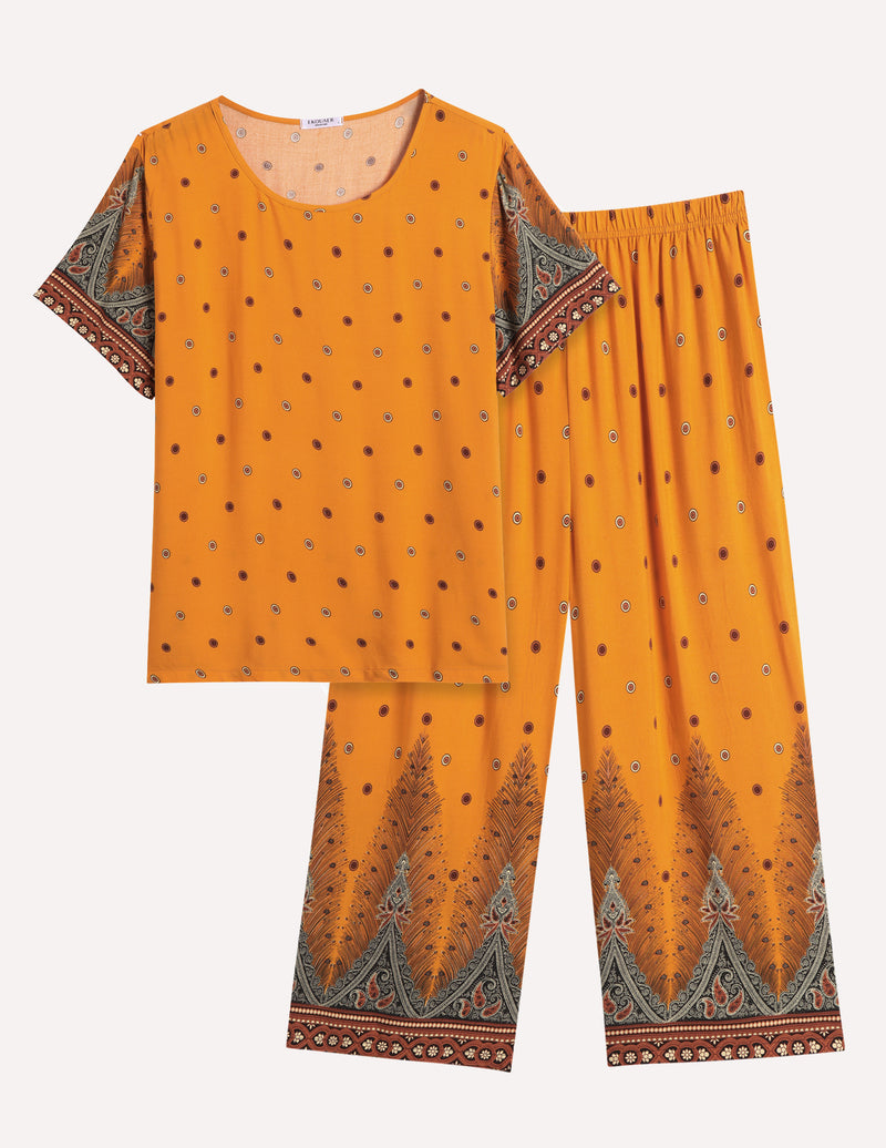 Short Sleeve Capri Pyjamas Set With Pockets