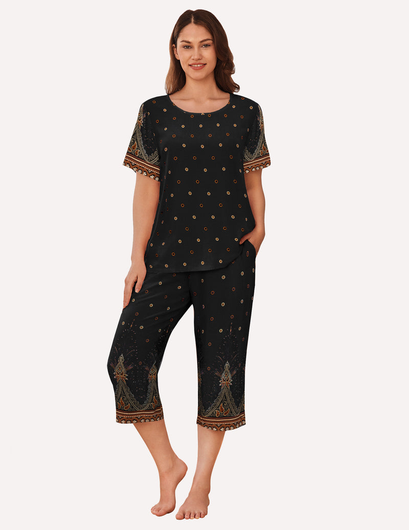 Short Sleeve Capri Pyjamas Set With Pockets