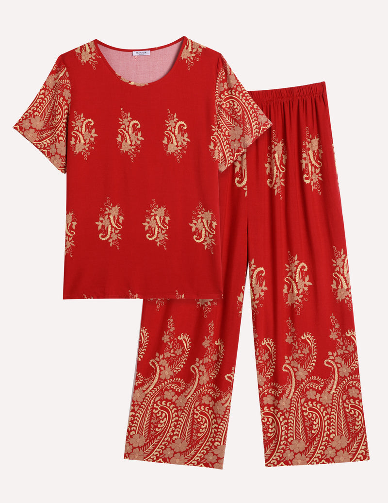 Short Sleeve Capri Pyjamas Set With Pockets
