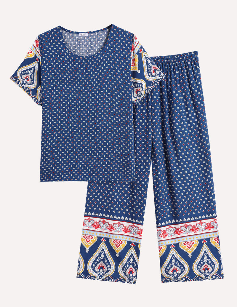 Short Sleeve Capri Pyjamas Set With Pockets