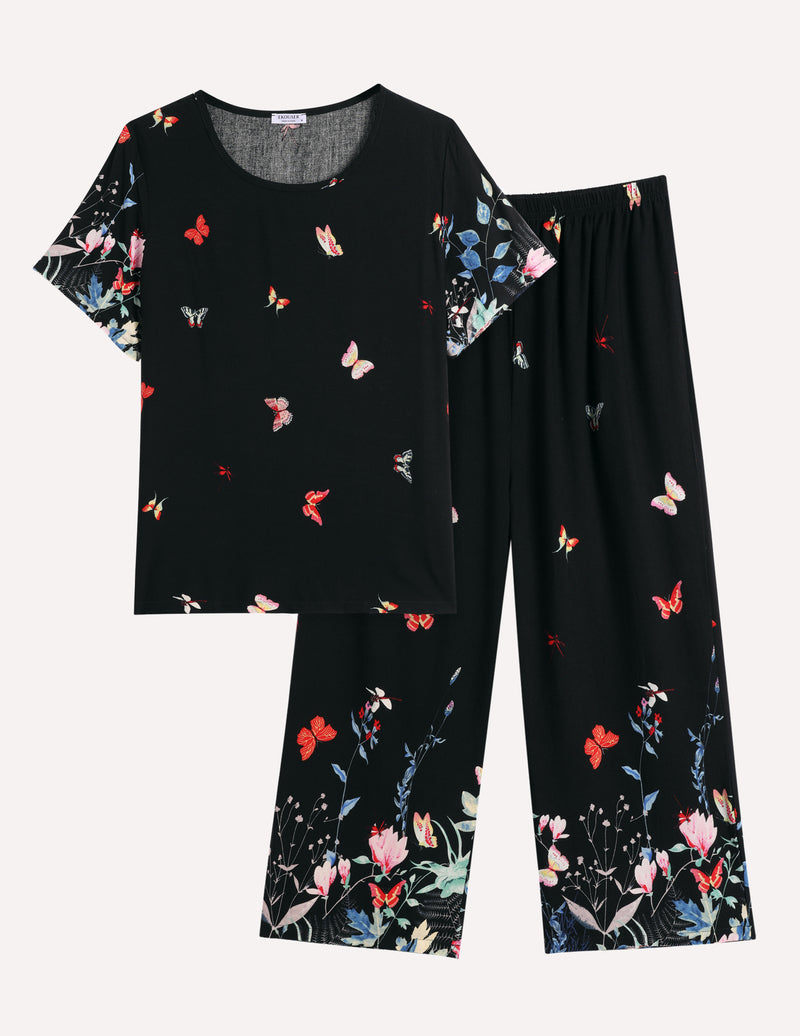 Short Sleeve Capri Pyjamas Set With Pockets