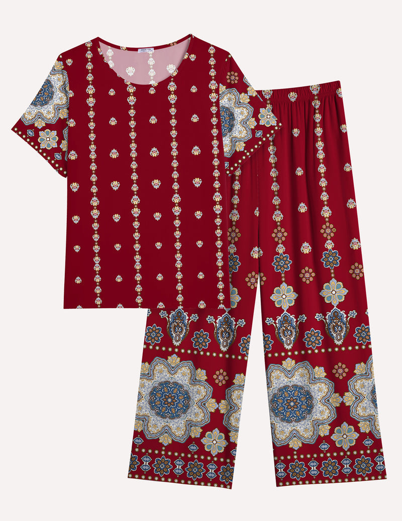 Short Sleeve Capri Pyjamas Set With Pockets