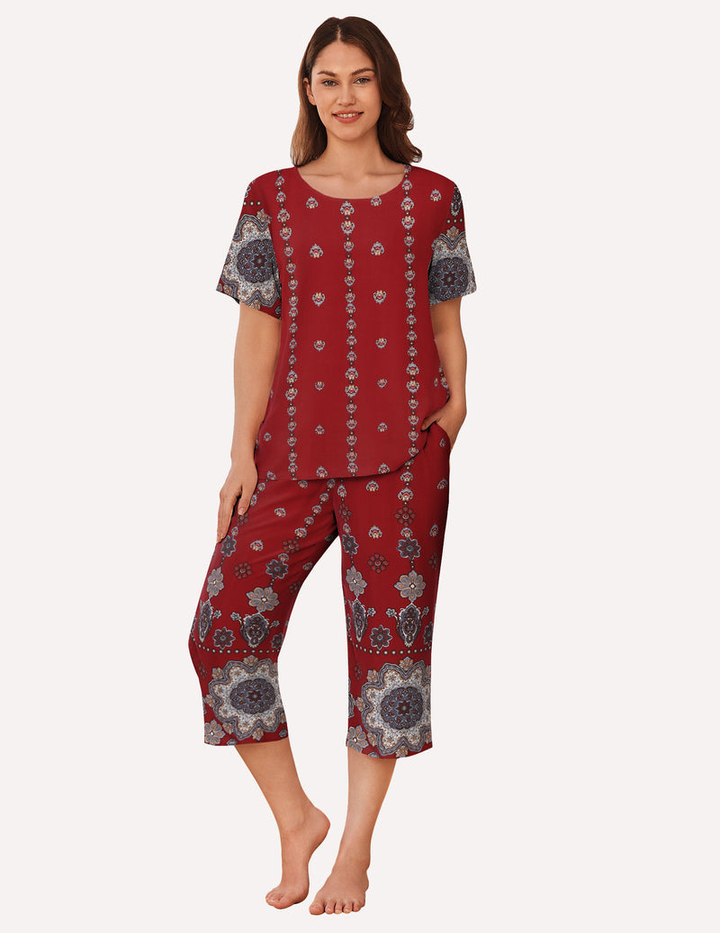 Short Sleeve Capri Pyjamas Set With Pockets
