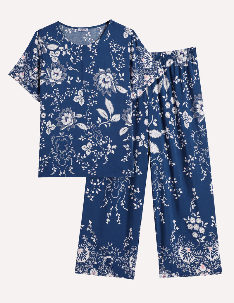 Short Sleeve Capri Pyjamas Set With Pockets