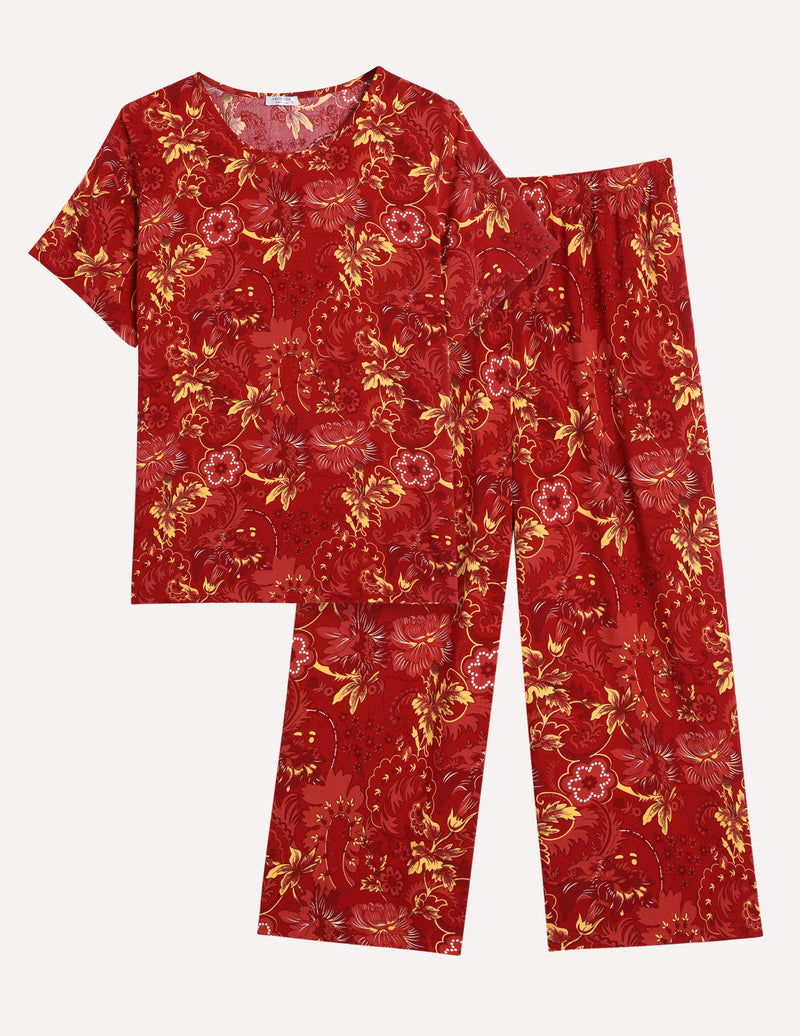 Short Sleeve Capri Pyjamas Set With Pockets