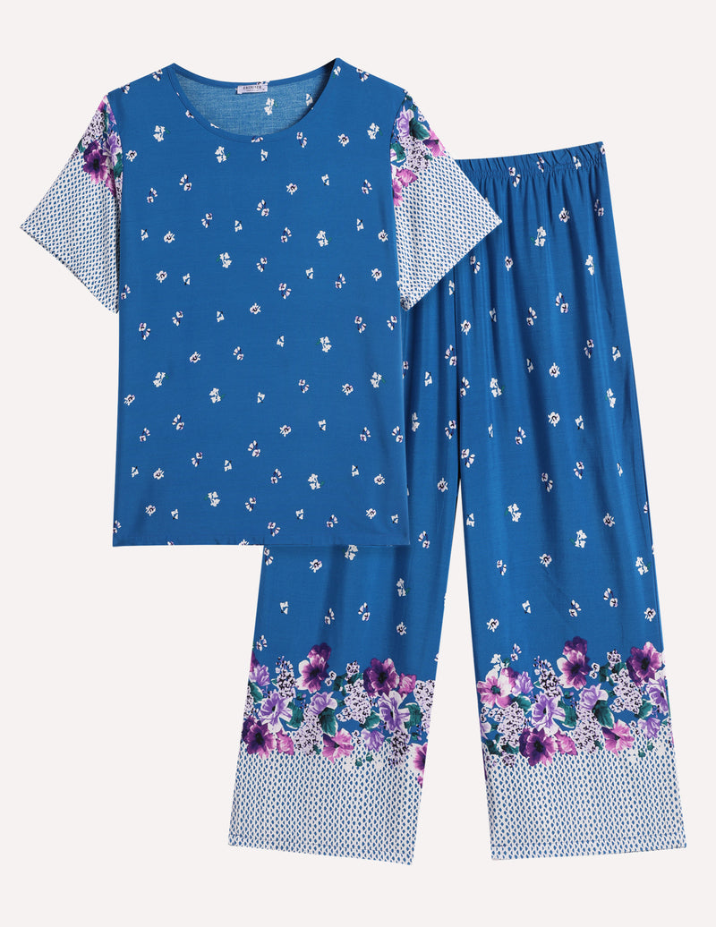 Short Sleeve Capri Pyjamas Set With Pockets