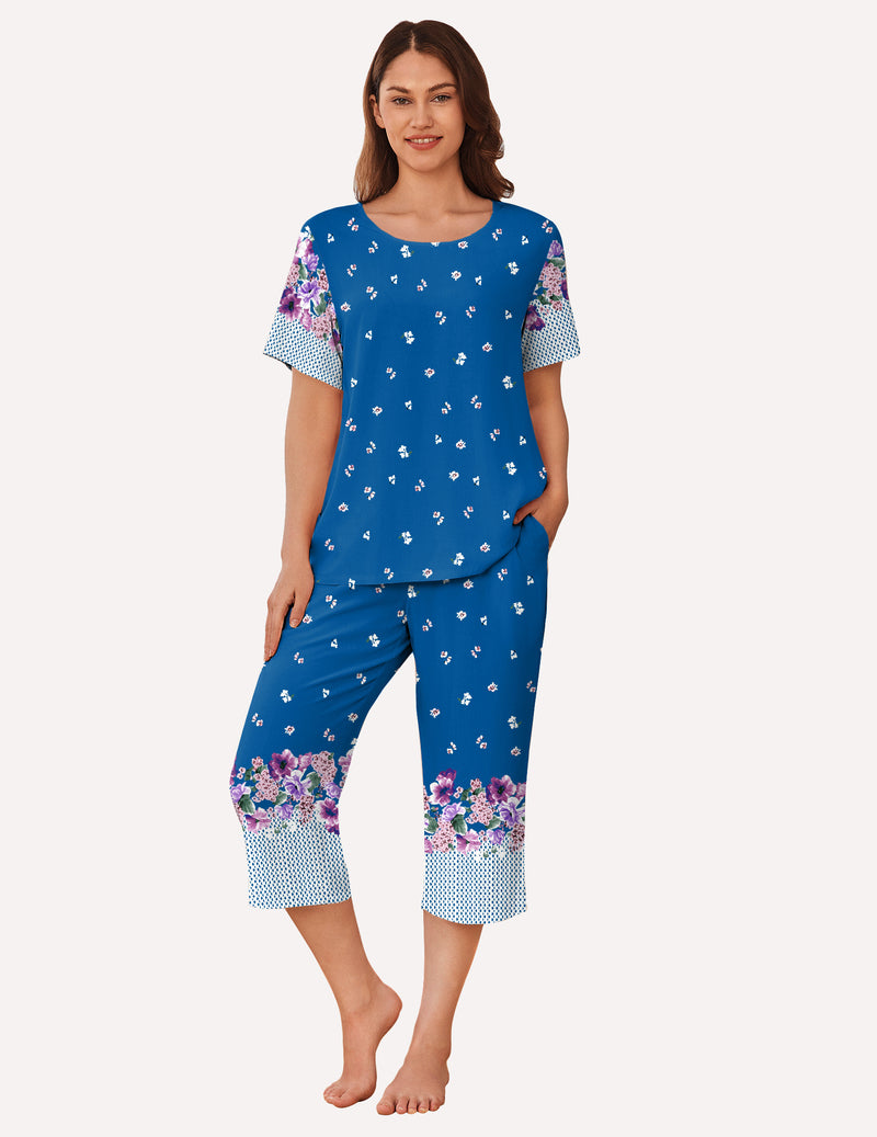 Short Sleeve Capri Pyjamas Set With Pockets