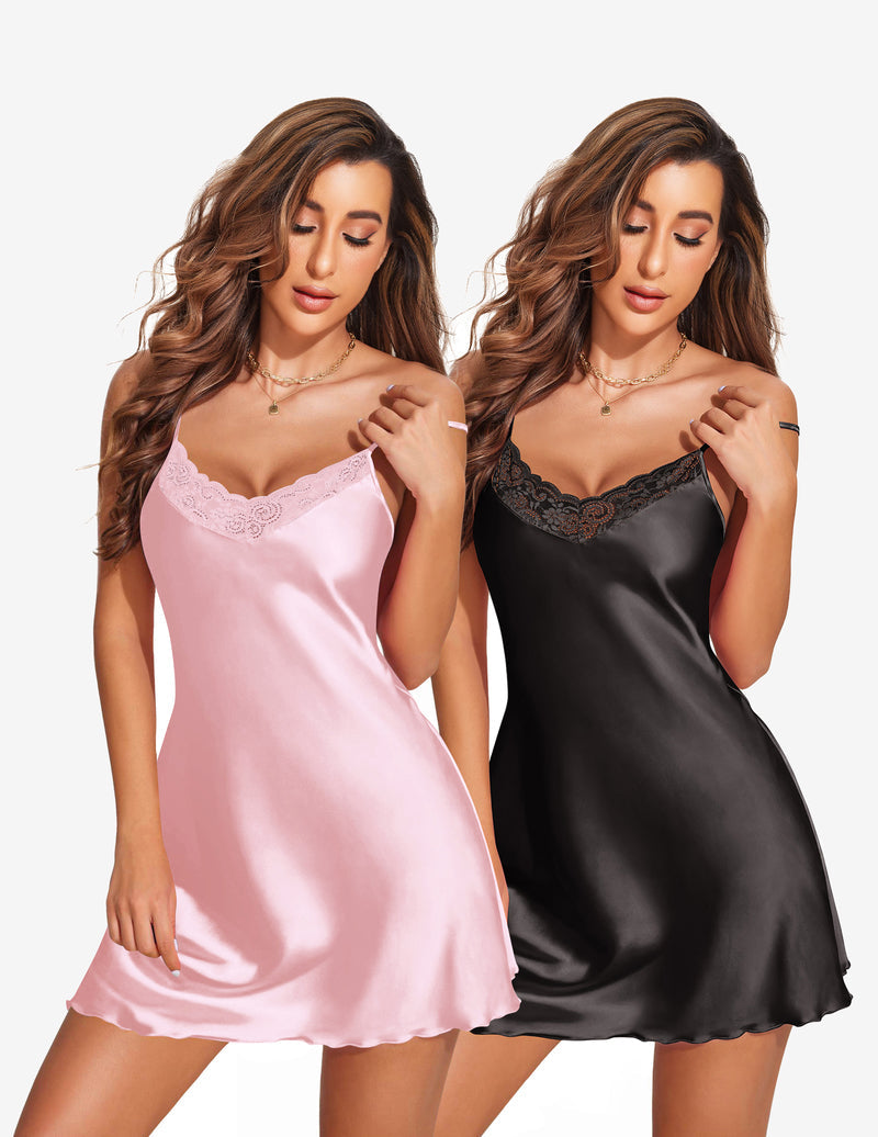 2 Pack Silk Nightgowns Babydoll Negligee