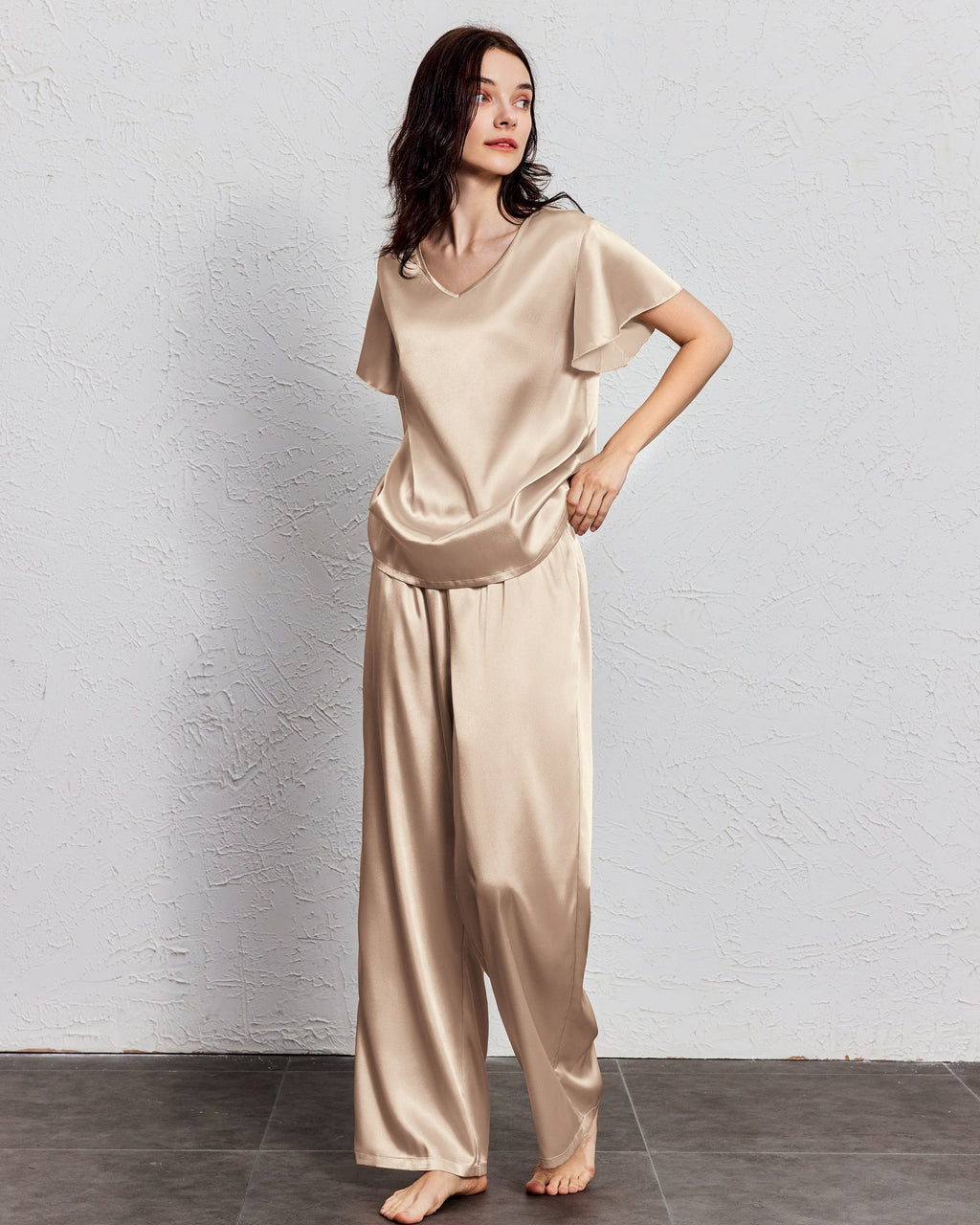 Silk Satin Ruffle Sleeve Pajama Sets (US Only)