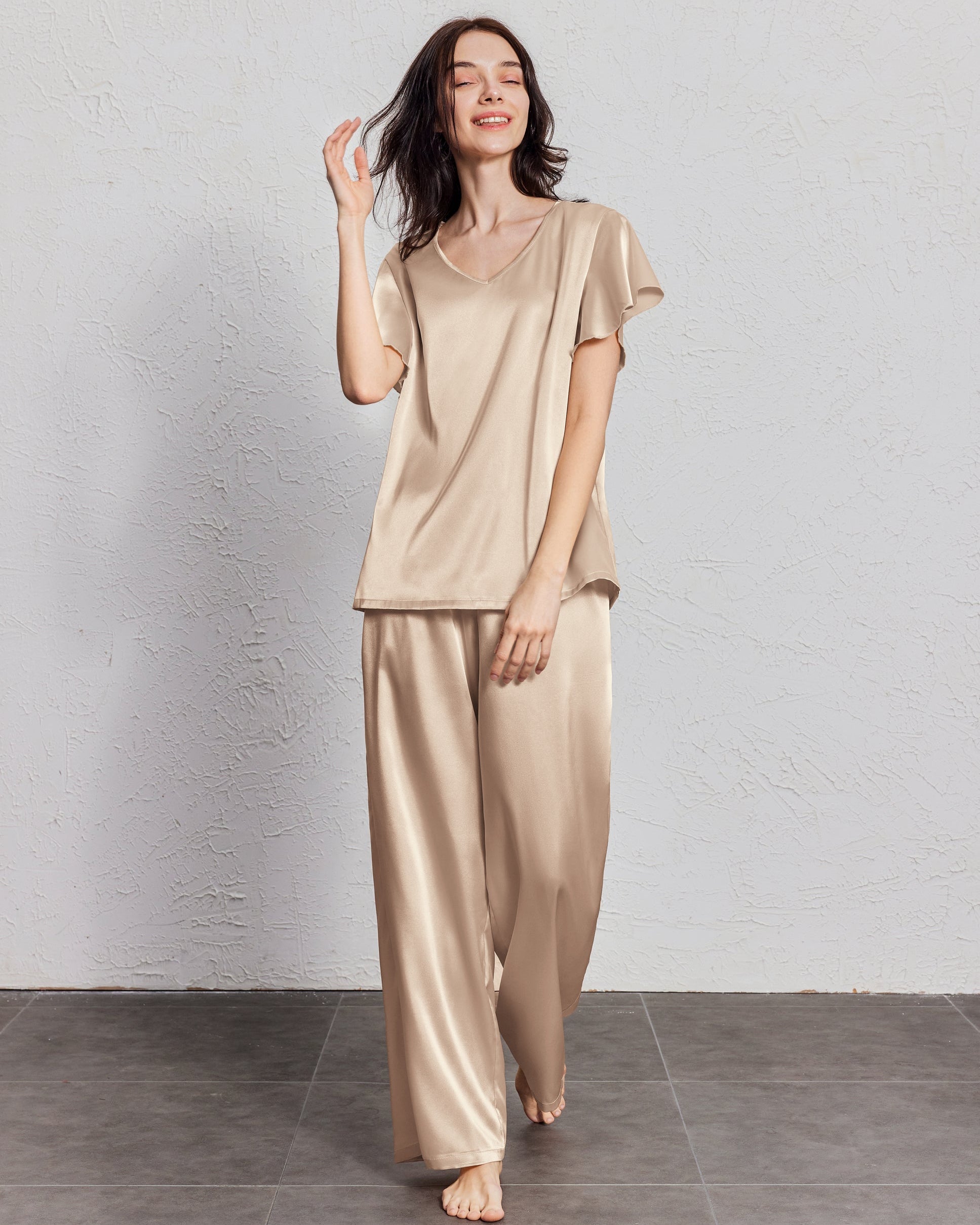 Silk Satin Ruffle Sleeve Pajama Sets (US Only)
