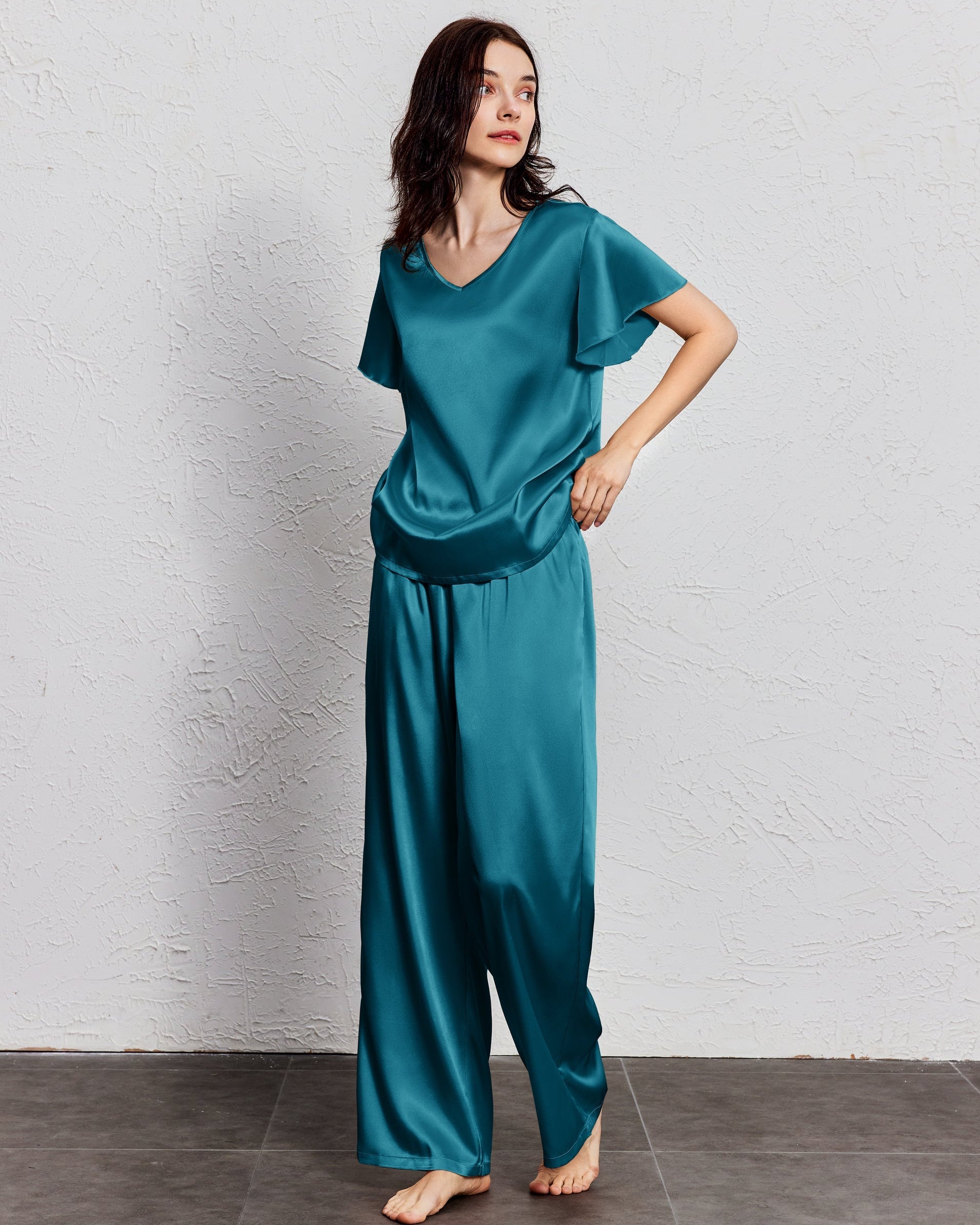 Silk Satin Ruffle Sleeve Pajama Sets (US Only)