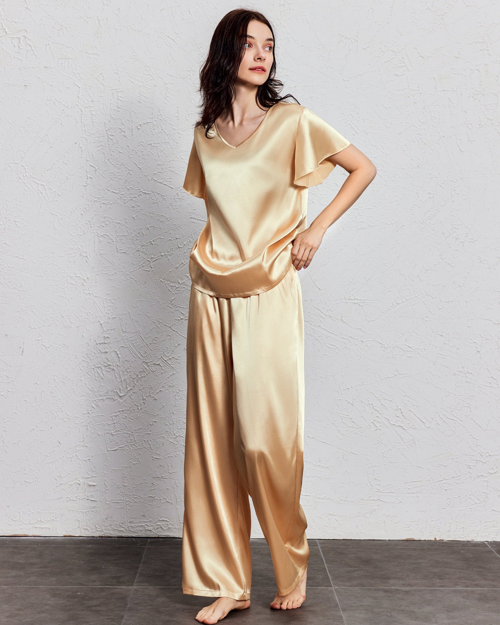 Silk Satin Ruffle Sleeve Pajama Sets (US Only)