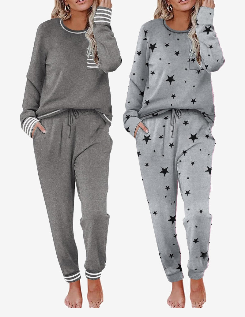 2 Pack Pajama Sets Long Sleeve Lounge Sets