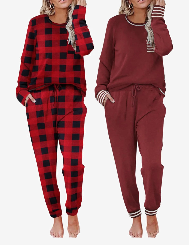 2 Pack Pajama Sets Long Sleeve Lounge Sets