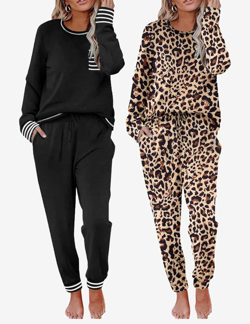 2 Pack Pajama Sets Long Sleeve Lounge Sets