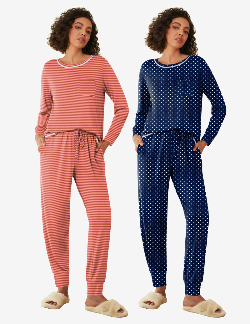 2 Pack Pajama Sets Long Sleeve Lounge Sets