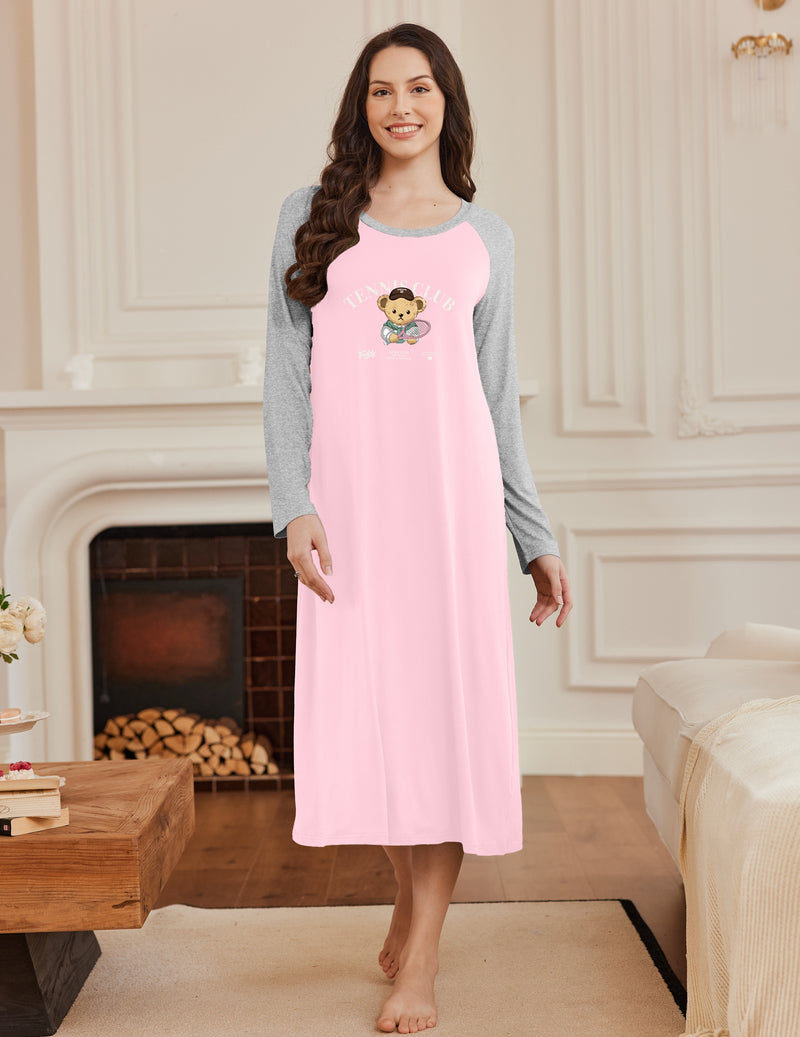 Long Sleeve Nightgowns Calf Length Sleep Shirts