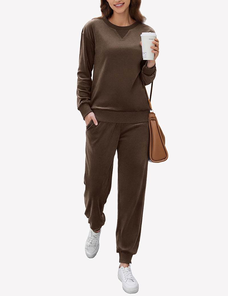 Velvet Long Sleeve Jogger Pjs Soft Sleepwear