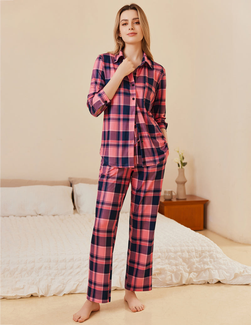 Pajama Sets Button Down Pjs Sets Soft Long Sleeve Sleepwear