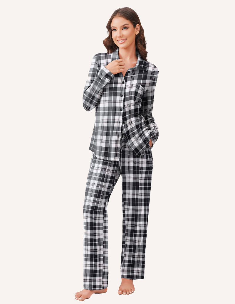 Pajama Sets Button Down Pjs Sets Soft Long Sleeve Sleepwear