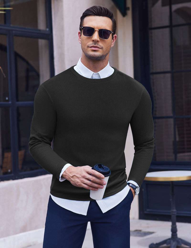 Men's Long Sleeve Shirts Waffle Sweater