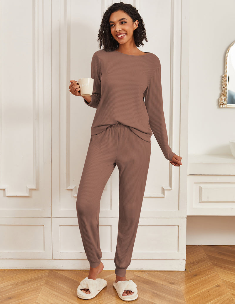 Long Sleeve Tops with Jogger Pants Soft Pjs Lounge Set