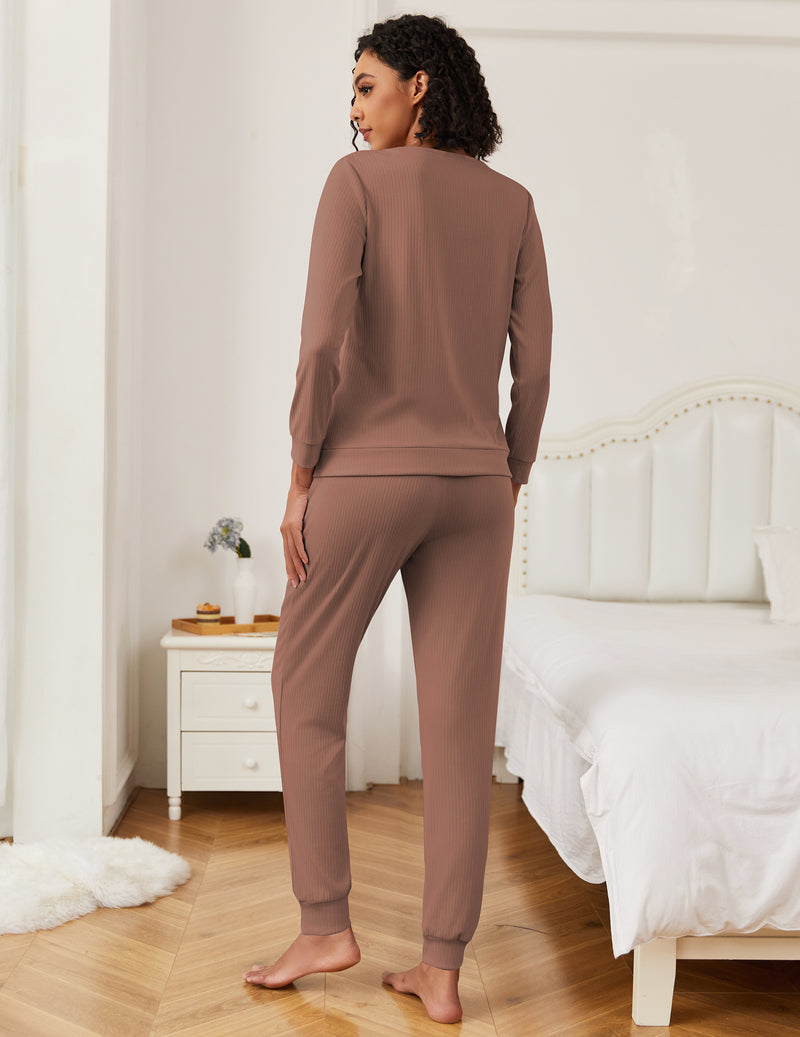 Long Sleeve Tops with Jogger Pants Soft Pjs Lounge Set