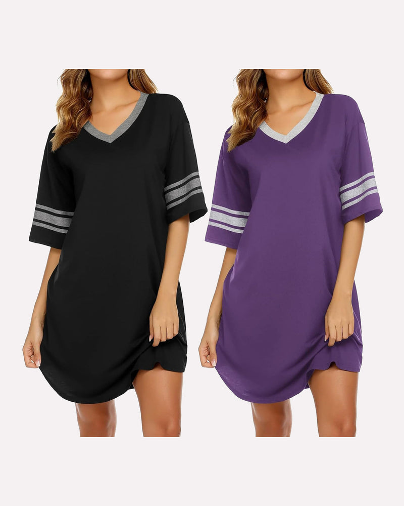2 Pack Sleepshirts Short Sleeve Pajama Dress