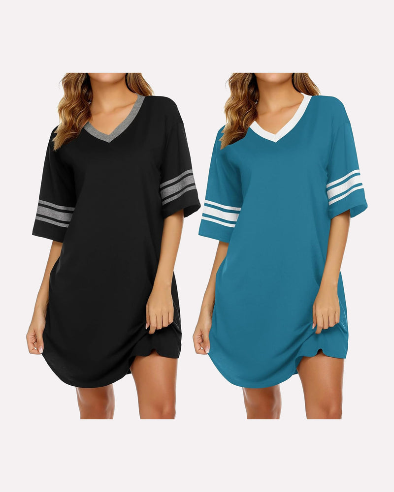 2 Pack Sleepshirts Short Sleeve Pajama Dress