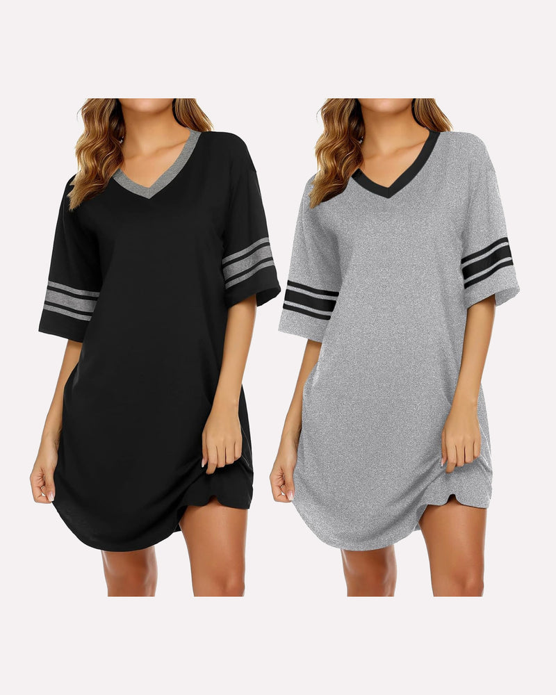 2 Pack Sleepshirts Short Sleeve Pajama Dress