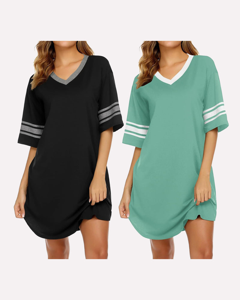 2 Pack Sleepshirts Short Sleeve Pajama Dress