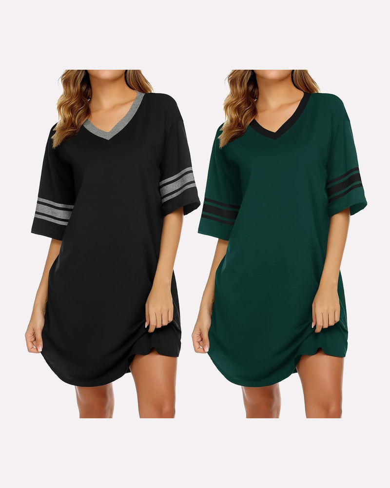 2 Pack Sleepshirts Short Sleeve Pajama Dress