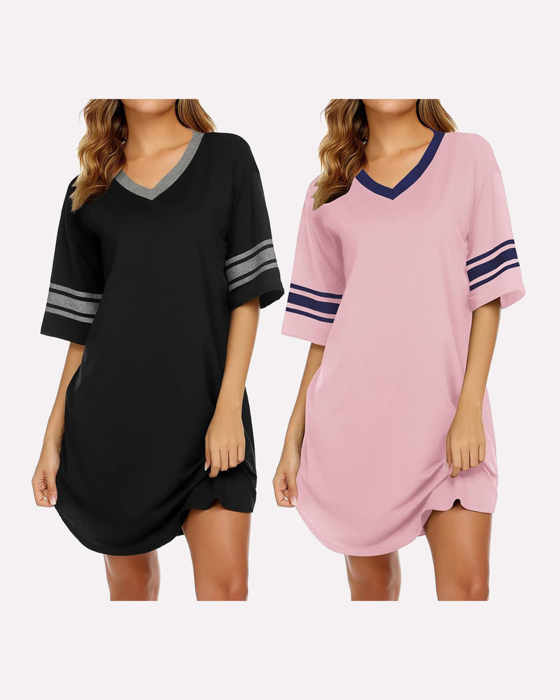 2 Pack Sleepshirts Short Sleeve Pajama Dress